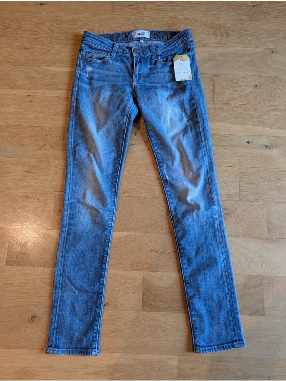 PAIGE  Medium Wash Skyline Ankle Peg Jeans, Size 25